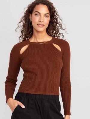 Cardigan Old Navy Bracelet-Sleeve Rib-Knit Cutwork Pull Femme Sienna Desert | 361-SXOMTW