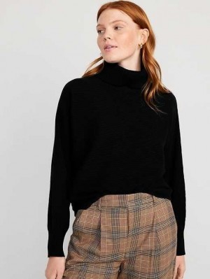 Cardigan Old Navy Cropped Rib-Knit Turtleneck Pull Femme Noir | 179-GVXDYK