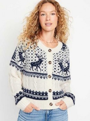 Cardigan Old Navy Fair Isle Cardigan Pull Femme Bleu | 369-KHOGIQ