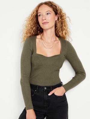 Cardigan Old Navy Fitted Rib-Knit Pull Femme Dill Caper | 639-AHIYFP