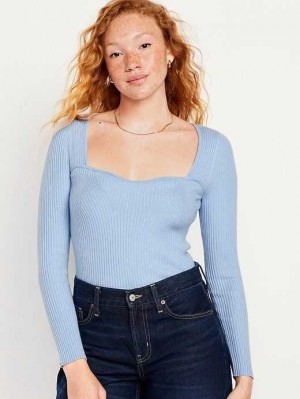 Cardigan Old Navy Fitted Rib-Knit Pull Femme Bleu | 891-MCQYLJ