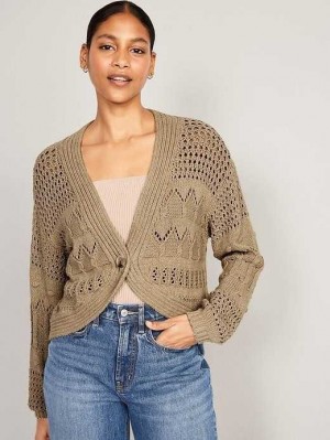 Cardigan Old Navy Open-Stitch Cropped Cardigan Pull Femme Beige | 695-PQZDTJ