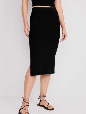 Cardigan Old Navy Rib-Knit Midi Skirt Femme Noir | 481-MABZKL