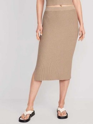 Cardigan Old Navy Rib-Knit Midi Skirt Femme Beige | 865-MIZOKU