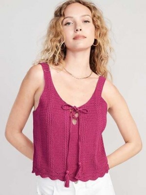 Cardigan Old Navy Tie-Front Pull Tank Top Femme Dragon Fruit | 683-LPGRUV