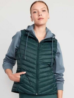 Haut Running Old Navy Narrow-Channel Matelassé Puffer Vest Femme Vert Foncé | 760-WAVBGO