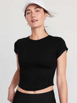 Haut Running Old Navy UltraLite Cropped Rib-Knit T-Shirt Femme Noir | 402-XTSBWH