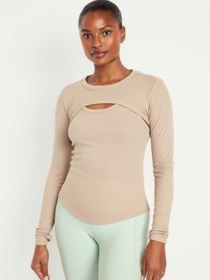 Haut Running Old Navy UltraLite Rib-Knit Layering Shrug Top Femme Beige | 967-OIQJZL