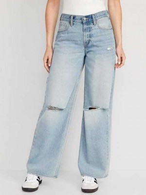 Jean Old Navy Baggy Larges-Leg Non-Stretch Ripped Jeans Femme Lavage Clair | 890-JUVGWP