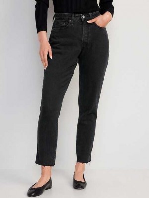 Jean Old Navy Curvy High-Waisted Button-Fly O.G. Droit Black Cut-Off Jeans Femme Moon Shade | 928-RUYEFI