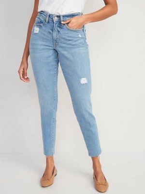 Jean Old Navy Curvy High-Waisted OG Droit Distressed Jeans Femme Alma | 391-VYAWMZ