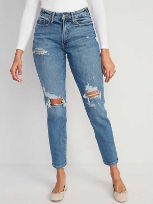 Jean Old Navy Curvy High-Waisted OG Droit Ripped Jeans Femme Dahlia | 185-BFRCUV