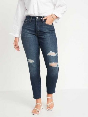 Jean Old Navy Curvy High-Waisted OG Droit Ripped Cut-Off Jeans Femme Cyrano | 147-FOXMQC