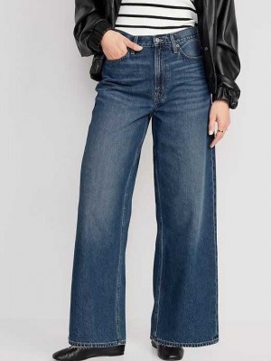 Jean Old Navy Extra High-Waisted Baggy Larges-Leg Non-Stretch Jeans Femme Lavage Foncé | 247-HBFXCD