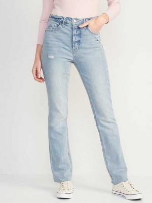 Jean Old Navy Extra High-Waisted Button-Fly Kicker Boot-Cut Cut-Off Jeans Femme Lavage Clair | 862-YWTQJI