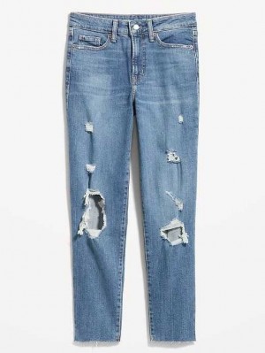 Jean Old Navy High-Waisted OG Droit Ripped Cut-Off Jeans Femme Saylor | 095-VTIBQN