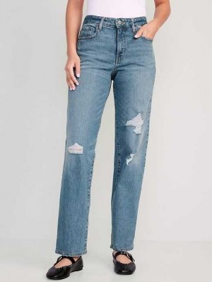 Jean Old Navy High-Waisted OG Loose Coton-Hemp Blend Jeans Femme Medium Distressed | 486-WCXJNS