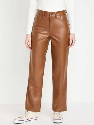 Jean Old Navy High-Waisted OG Loose Faux-Cuir Pants Femme Marron Clair | 261-UWDAIC