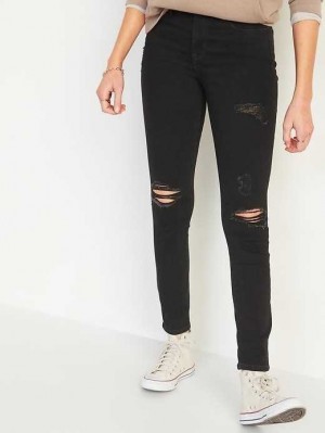 Jean Old Navy High-Waisted Pop Icon Black Ripped Mince Jeans Femme Noir | 943-XZEOAR