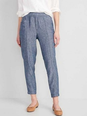 Pantalon Old Navy High-Waisted Chambray Cropped Linen-Blend Tapered Pants Femme Bleu | 039-BLRNDX