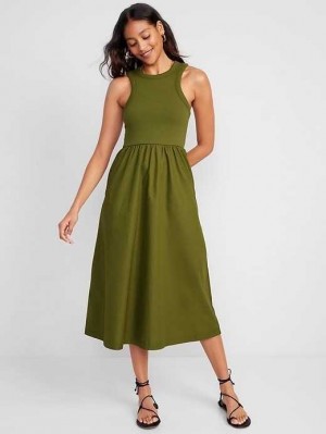 Peignoir Old Navy Fit & Flare High-Neck Combination Midi Robe Femme Nori Seaweed | 327-MLHCYP