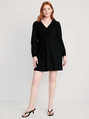 Peignoir Old Navy Long-Sleeve V-Neck Clip-Dot Mini Swing Robe Femme Noir | 934-RJBQAK