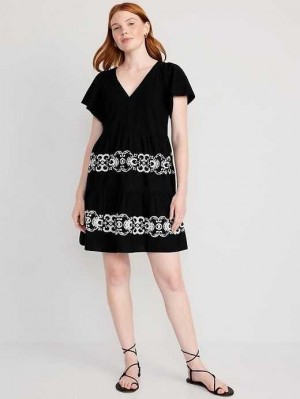 Peignoir Old Navy Matching Embroidered Flutter-Sleeve Mini Swing Robe Femme Noir | 653-JRECZF