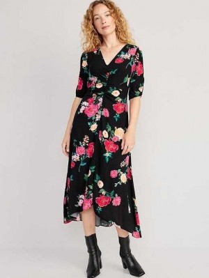 Peignoir Old Navy Puff-Sleeve V-Neck Crepe Midi Robe Femme Garden Of Secrets | 421-ALZKVQ