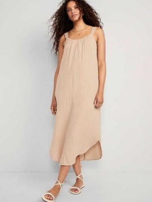 Peignoir Old Navy Sans Manches Tie-Back Shirred Maxi Robe Femme Beige | 360-ABZMXN