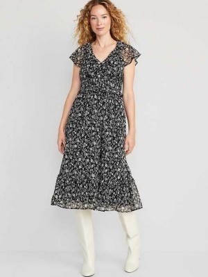 Peignoir Old Navy Taille-Defined Flutter-Sleeve Midi Robe Femme Noir | 087-FCYWVX