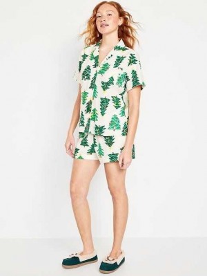 Pyjamas Old Navy Flannel Pajama Set Femme Tree Print | 583-CKILEN