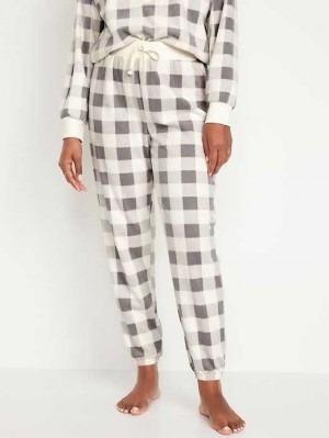 Pyjamas Old Navy High-Waisted Micro Fleece Pajama Jogger Pants Femme Blanche Grise | 912-MDLIXO