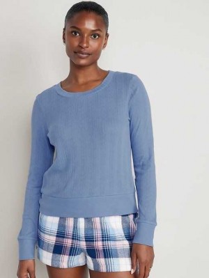 Pyjamas Old Navy Pointelle-Knit Cropped Pajama Top Femme Bleu | 371-ROHGVE