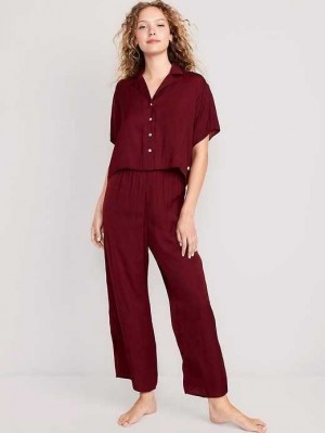 Pyjamas Old Navy Satin Pajama Set Femme Rouge Bordeaux | 264-WQZBGV