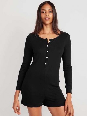 Pyjamas Old Navy UltraLite Rib-Knit Henley Pajama Romper Femme Noir | 096-OZLBEF