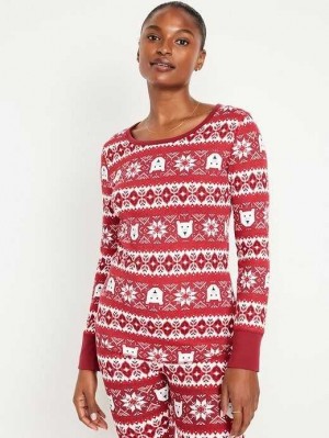 Pyjamas Old Navy Waffle-Knit Pajama Top Femme Rouge | 938-OYTLEF