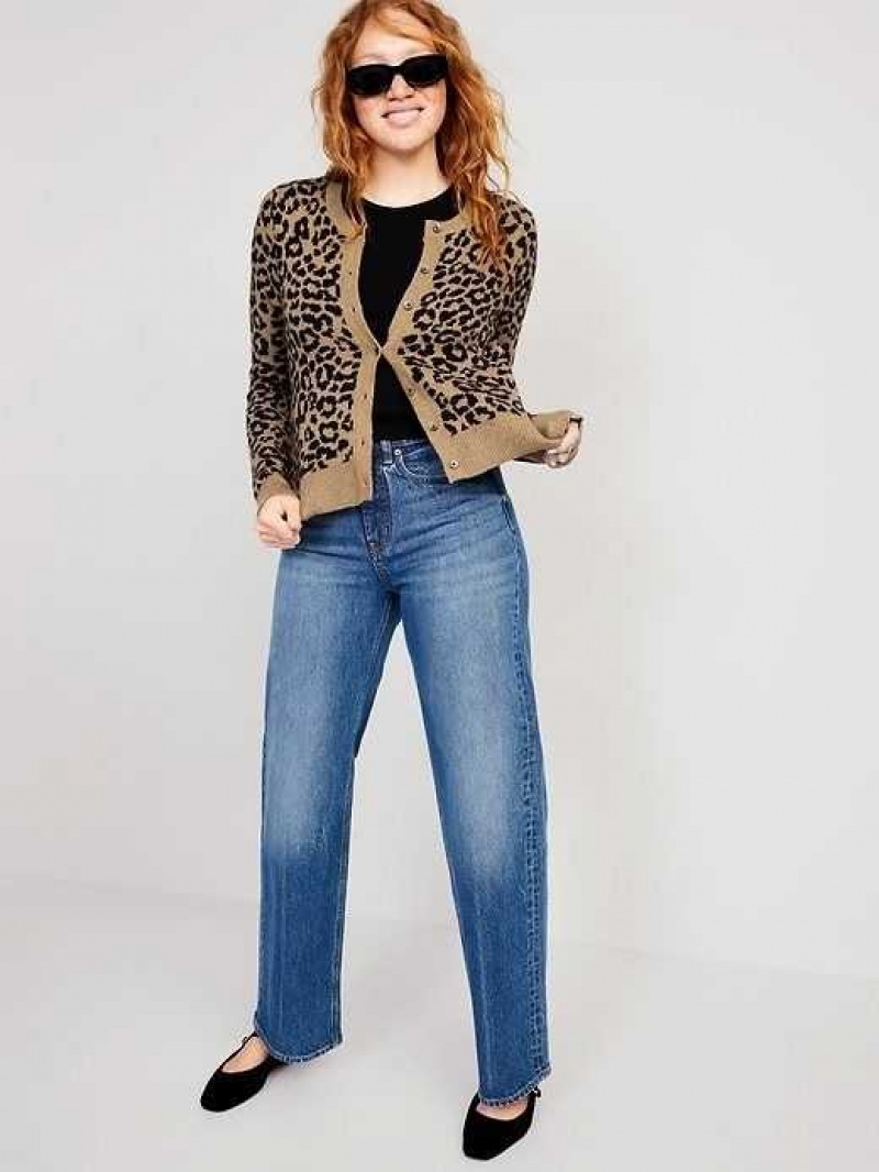 Cardigan Old Navy SoSoft Cropped Cardigan Pull Femme Cheetah | 576-RKMGNB