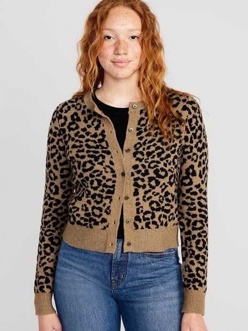 Cardigan Old Navy SoSoft Cropped Cardigan Pull Femme Cheetah | 576-RKMGNB