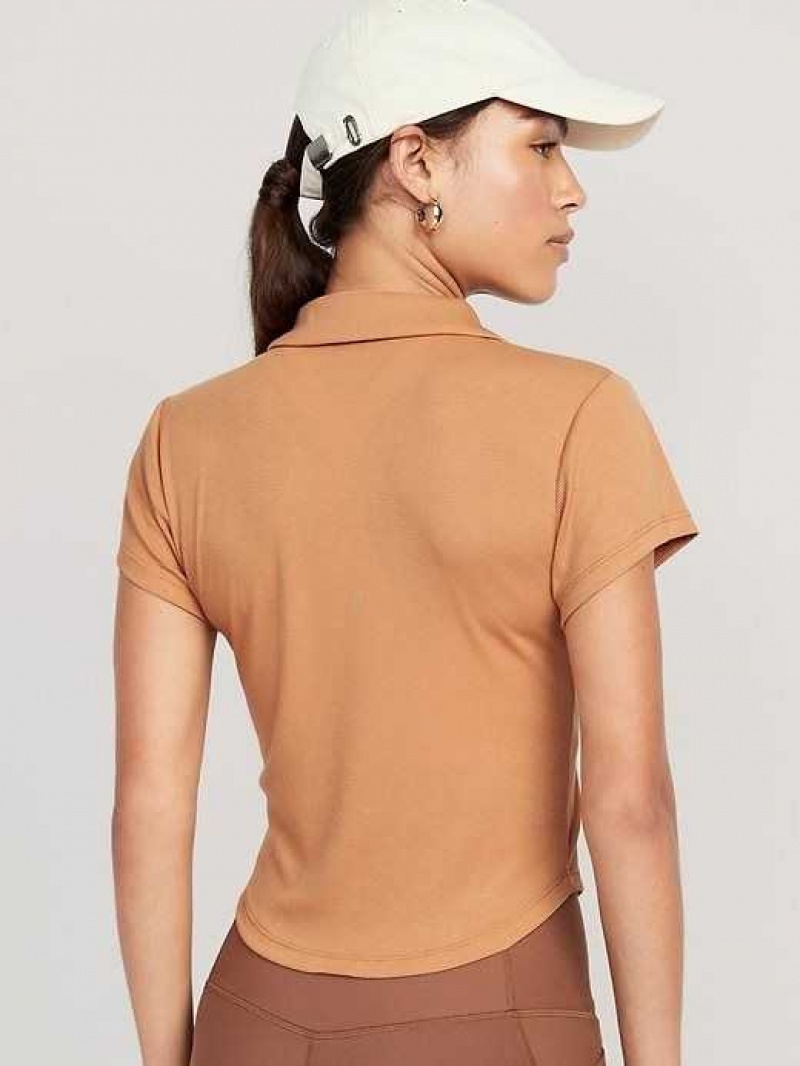 Haut Running Old Navy UltraLite Rib-Knit Cropped Polo Shirt Femme Caramelized Toffee | 742-HETCLJ