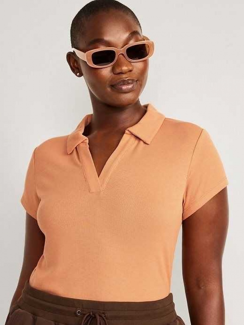 Haut Running Old Navy UltraLite Rib-Knit Cropped Polo Shirt Femme Caramelized Toffee | 742-HETCLJ