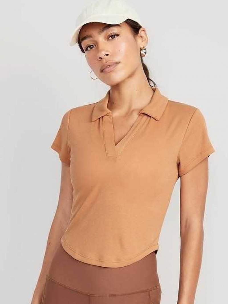 Haut Running Old Navy UltraLite Rib-Knit Cropped Polo Shirt Femme Caramelized Toffee | 742-HETCLJ