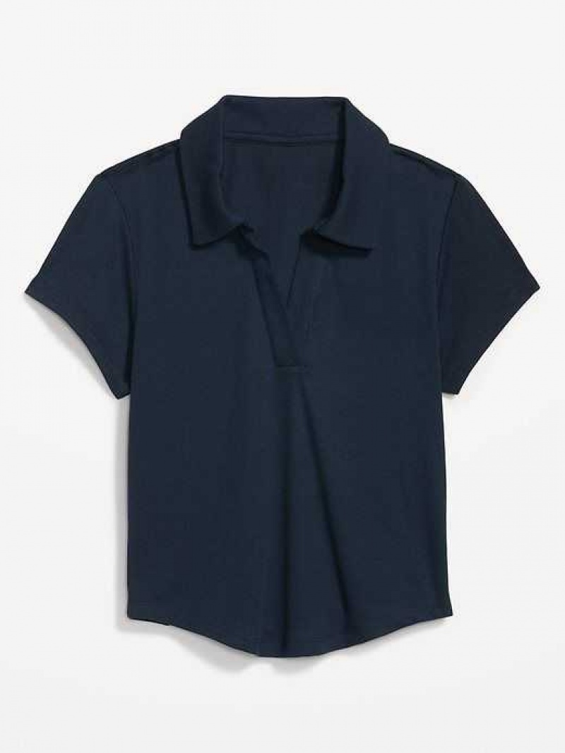 Haut Running Old Navy UltraLite Rib-Knit Cropped Polo Shirt Femme Bleu Marine | 493-EJWDTH