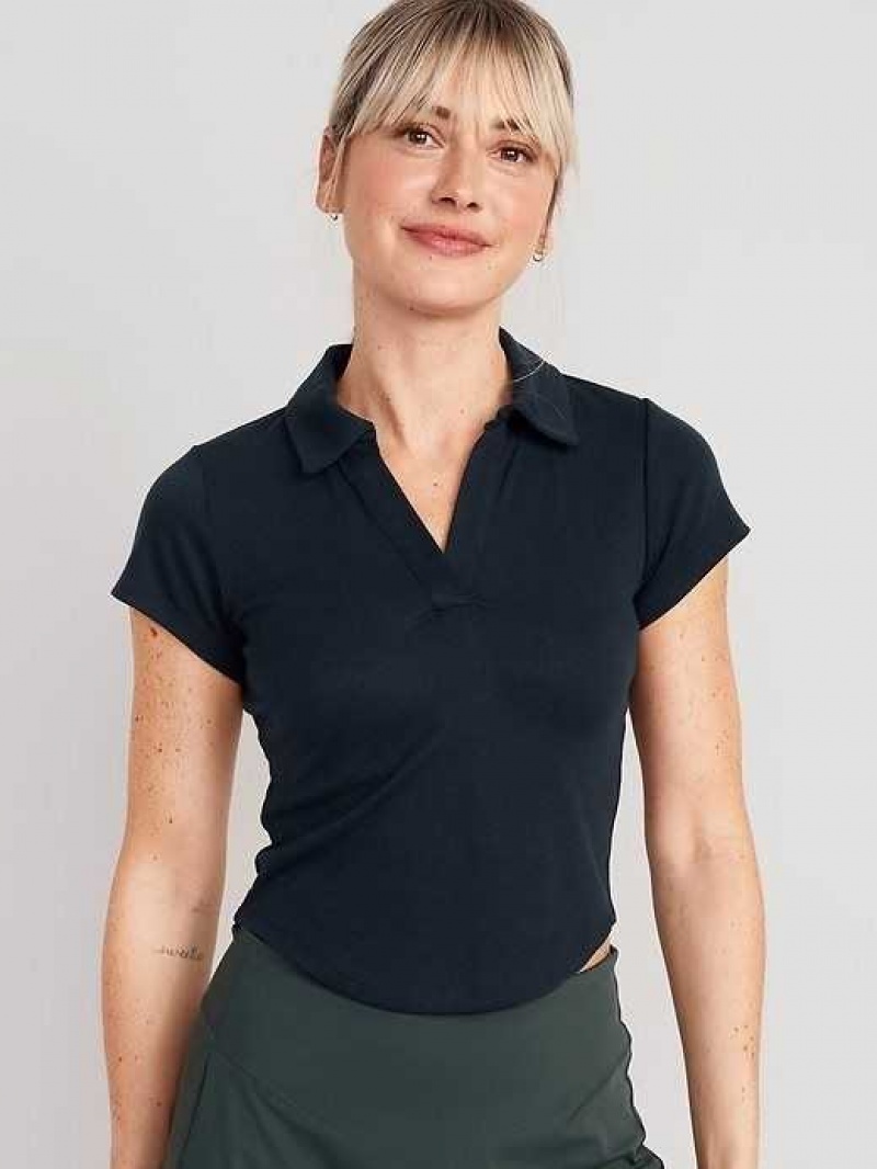 Haut Running Old Navy UltraLite Rib-Knit Cropped Polo Shirt Femme Bleu Marine | 493-EJWDTH