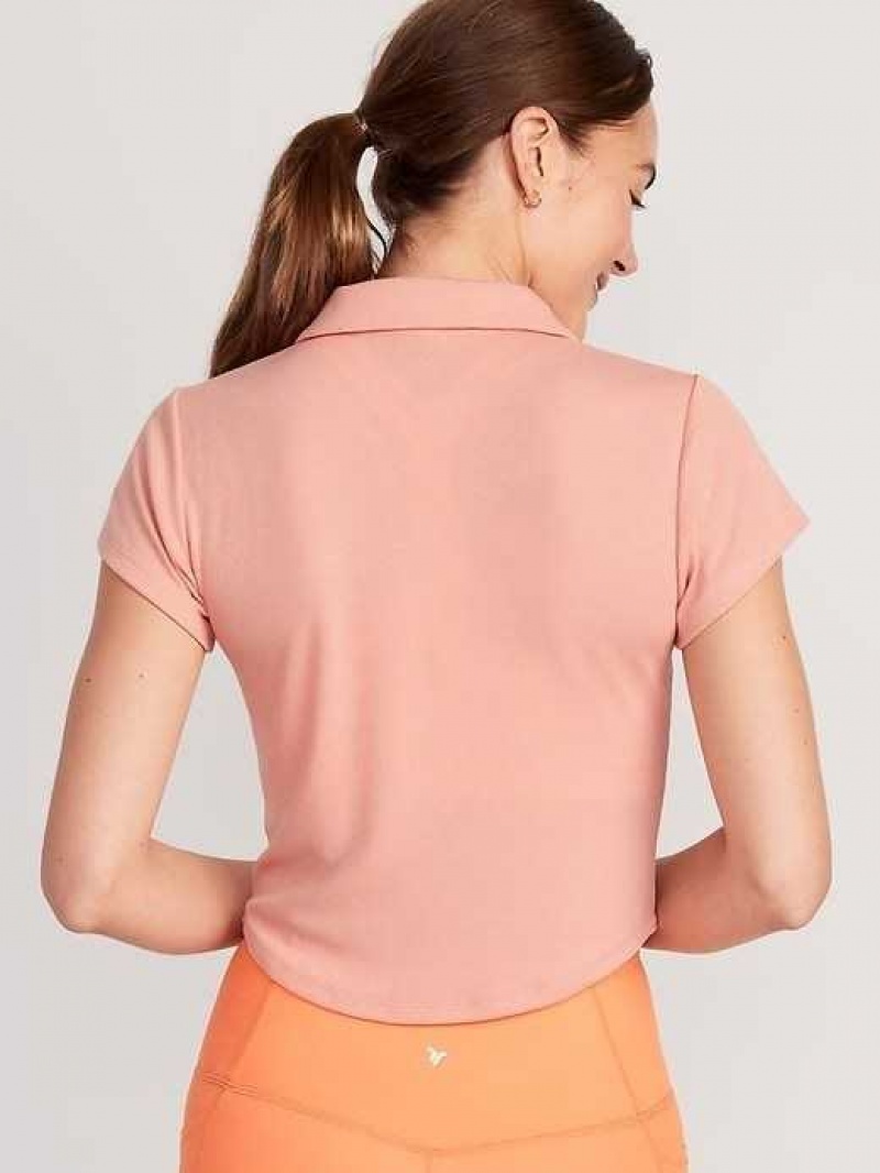 Haut Running Old Navy UltraLite Rib-Knit Cropped Polo Shirt Femme Corail | 304-TGMCHK