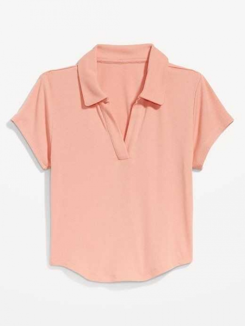 Haut Running Old Navy UltraLite Rib-Knit Cropped Polo Shirt Femme Corail | 304-TGMCHK