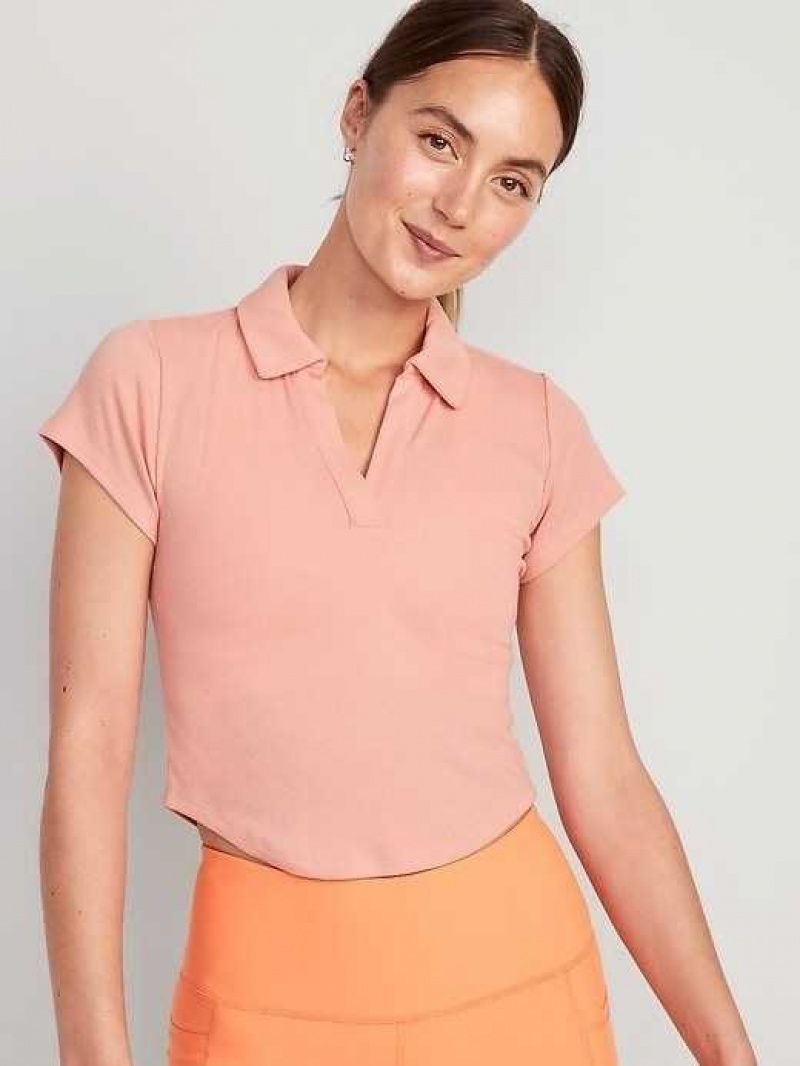 Haut Running Old Navy UltraLite Rib-Knit Cropped Polo Shirt Femme Corail | 304-TGMCHK