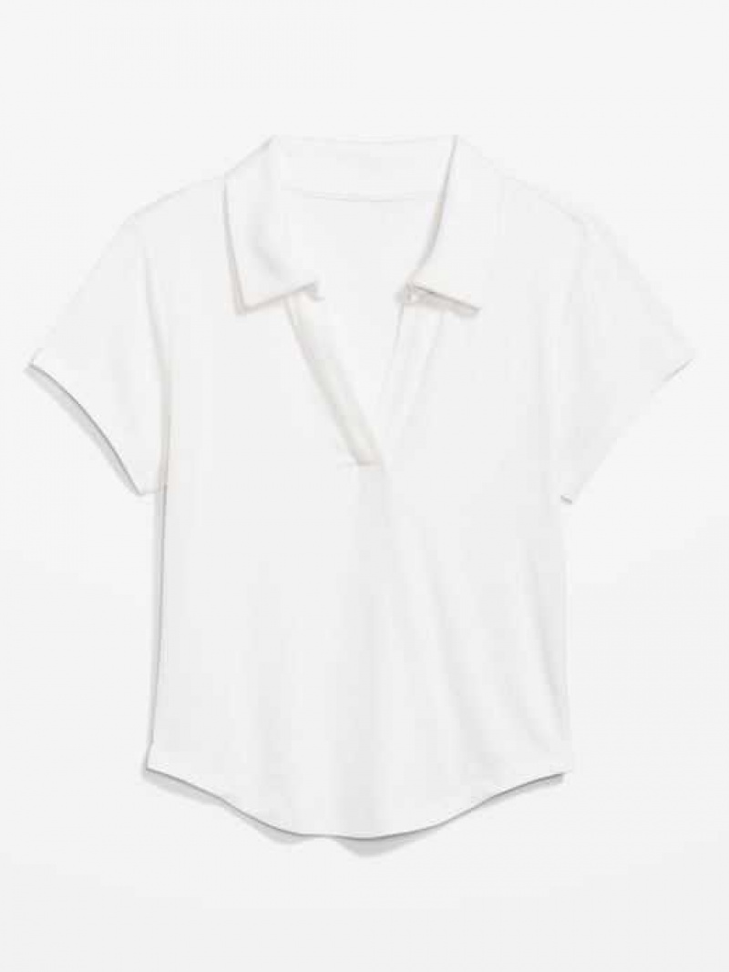 Haut Running Old Navy UltraLite Rib-Knit Cropped Polo Shirt Femme Blanche | 251-JCGKRI