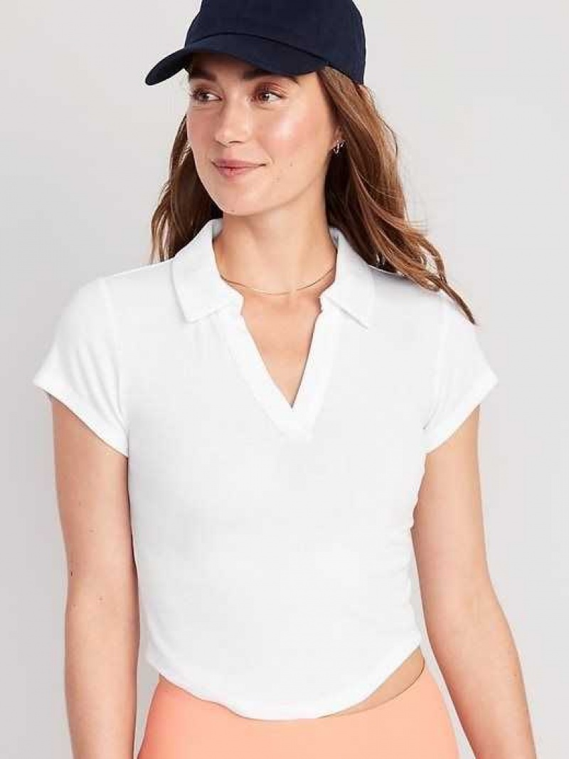 Haut Running Old Navy UltraLite Rib-Knit Cropped Polo Shirt Femme Blanche | 251-JCGKRI