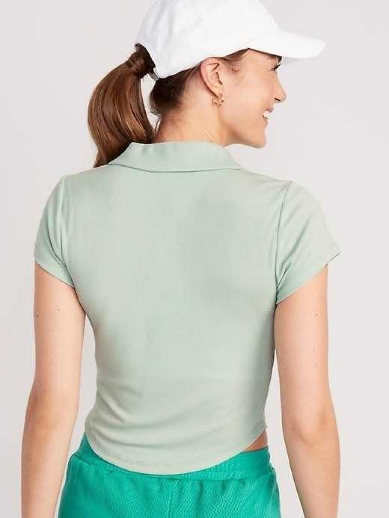 Haut Running Old Navy UltraLite Rib-Knit Cropped Polo Shirt Femme Briny Water | 238-RMWVFS