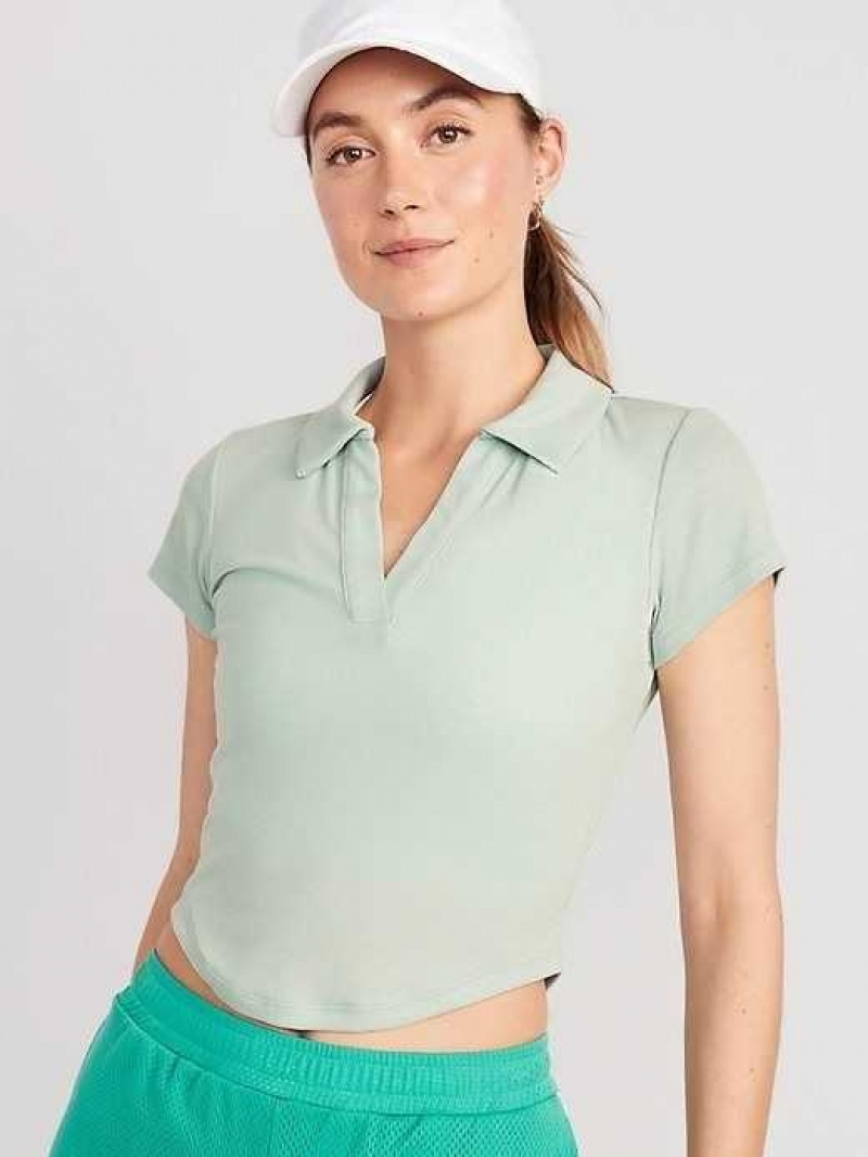 Haut Running Old Navy UltraLite Rib-Knit Cropped Polo Shirt Femme Briny Water | 238-RMWVFS